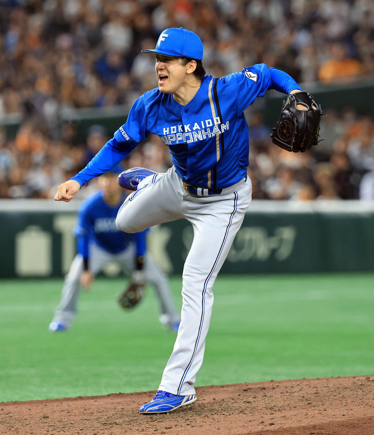 巨人対日本ハム　9回裏巨人の攻撃で気合の投球を見せる北山（撮影・浅見桂子）