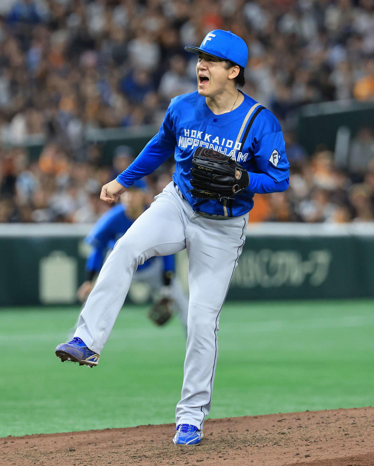 巨人対日本ハム　9回裏巨人の攻撃で気合の投球を見せる北山（撮影・浅見桂子）