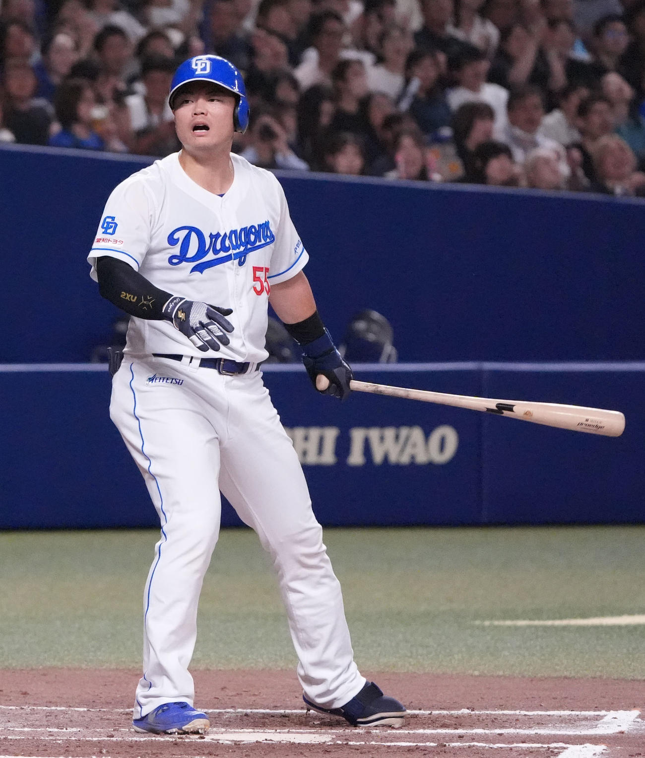 中日対オリックス　6回裏中日2死一、二塁、三振に倒れる細川（撮影・森本幸一）