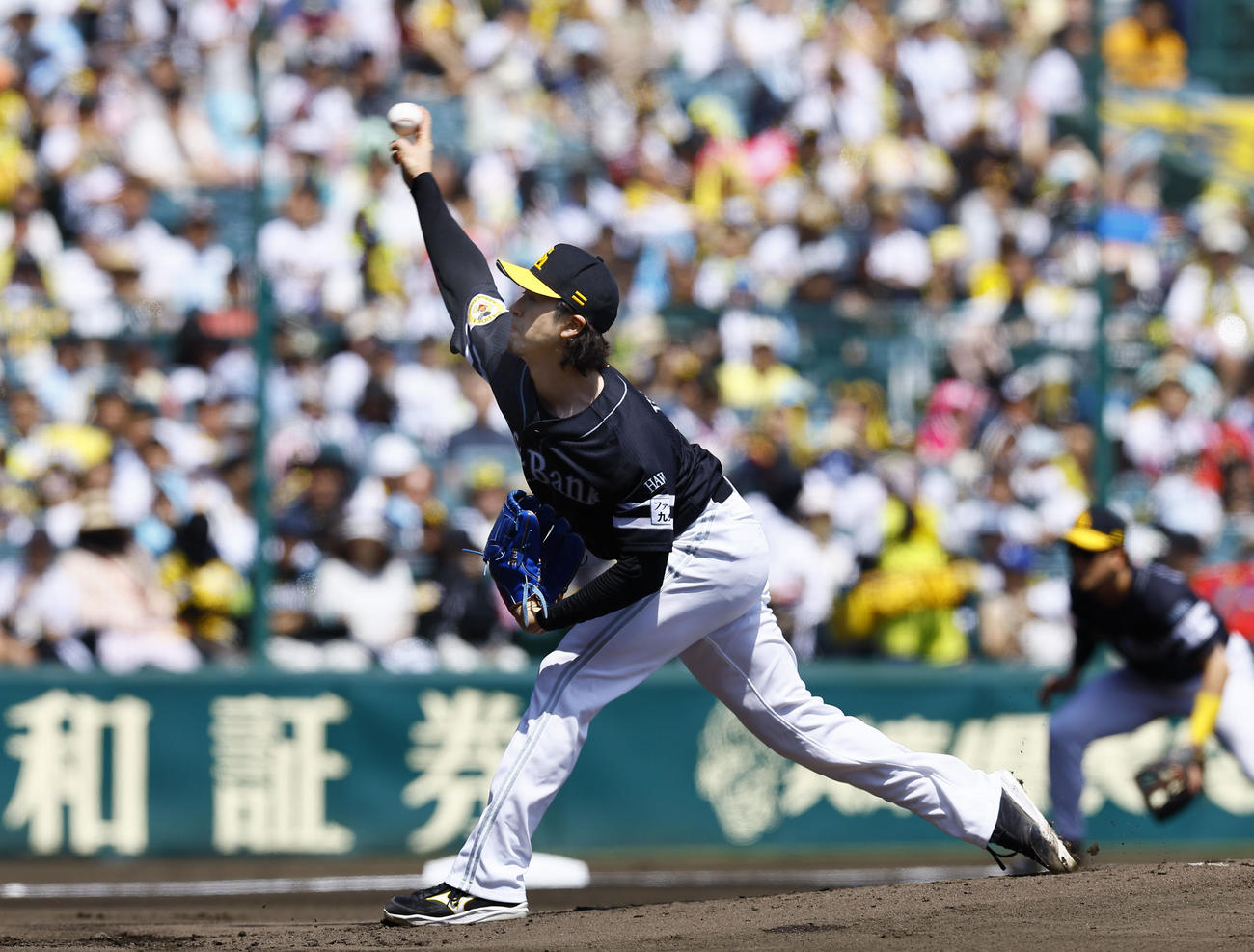 阪神対ソフトバンク　ソフトバンク先制の上沢（撮影・藤尾明華）