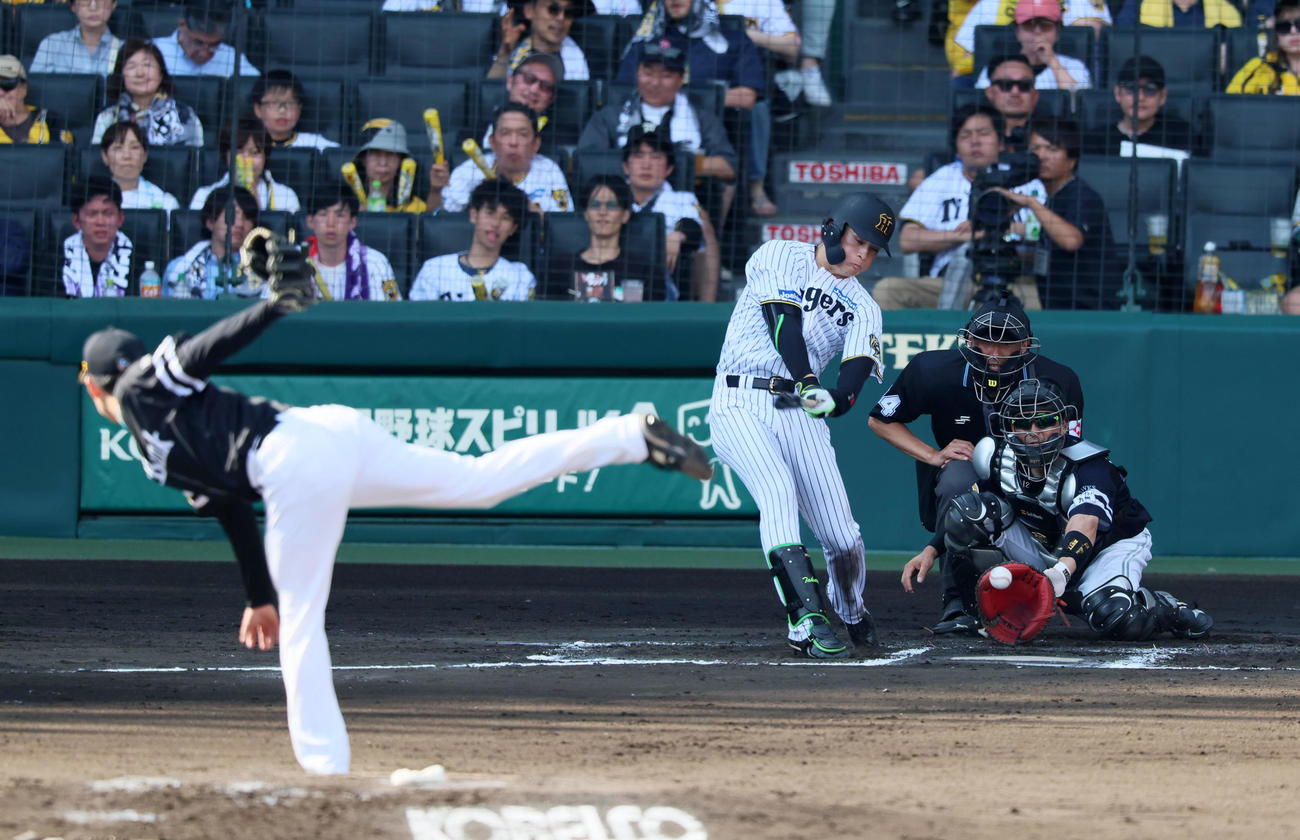 阪神対ソフトバンク　6回裏阪神1死、三振に倒れる高寺。投手川口（撮影・加藤哉）