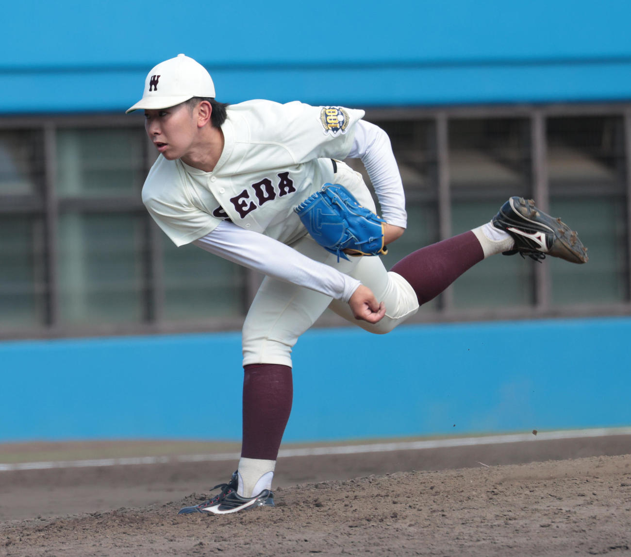 紅白戦、5回から登板した早大・伊藤樹（撮影・柴田隆二）