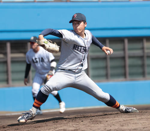 紅白戦、先発した立命大・有馬(撮影・柴田隆二)