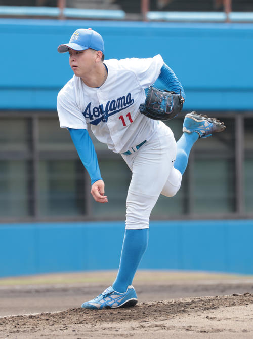 紅白戦 先発した青学大・中西(撮影・柴田隆二)