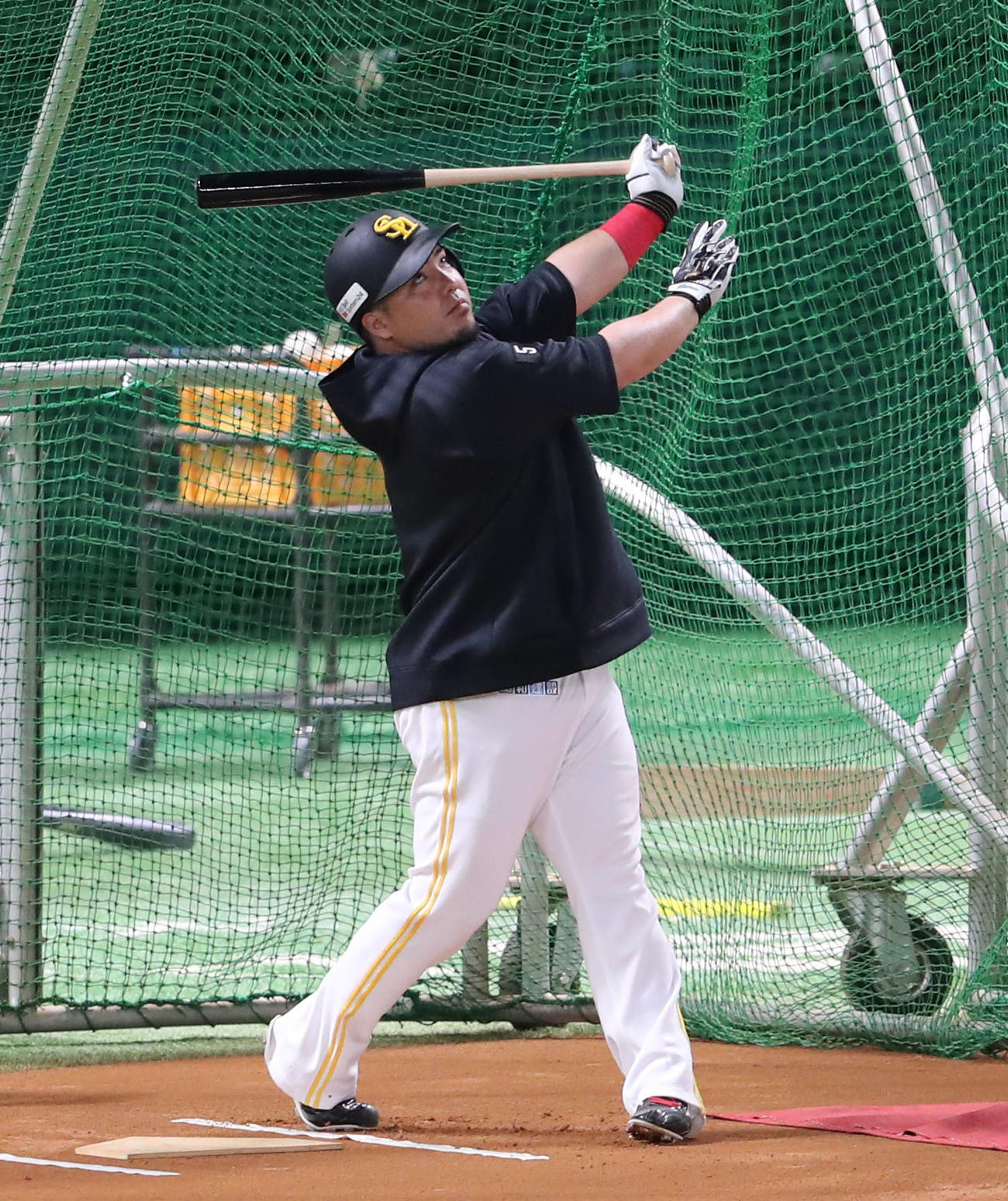 打撃練習を行う山川（撮影・梅根麻紀）