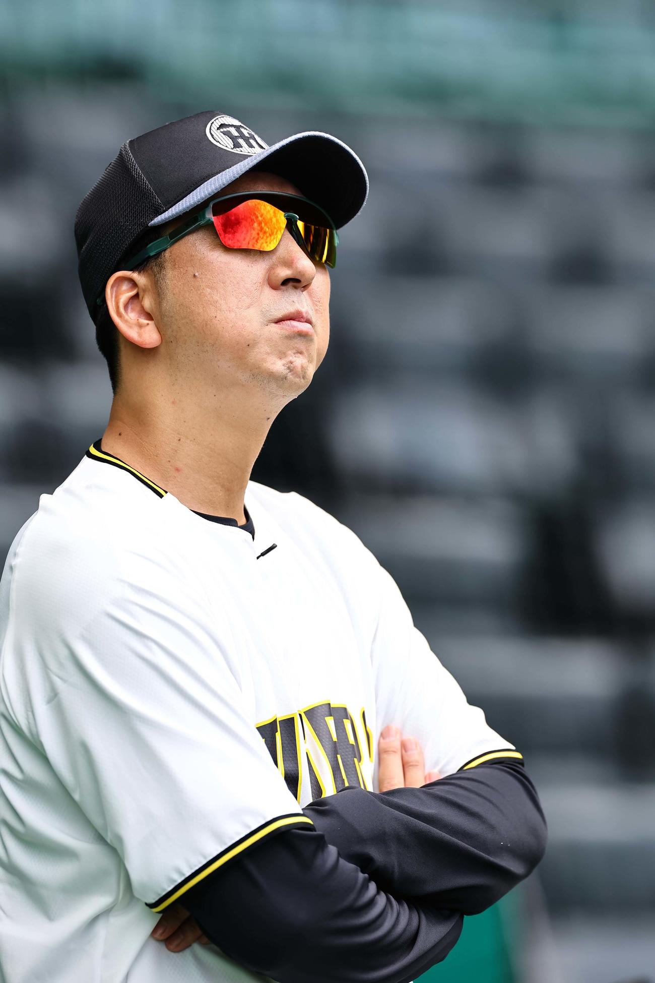 練習を見守る藤川監督（撮影・上田博志）