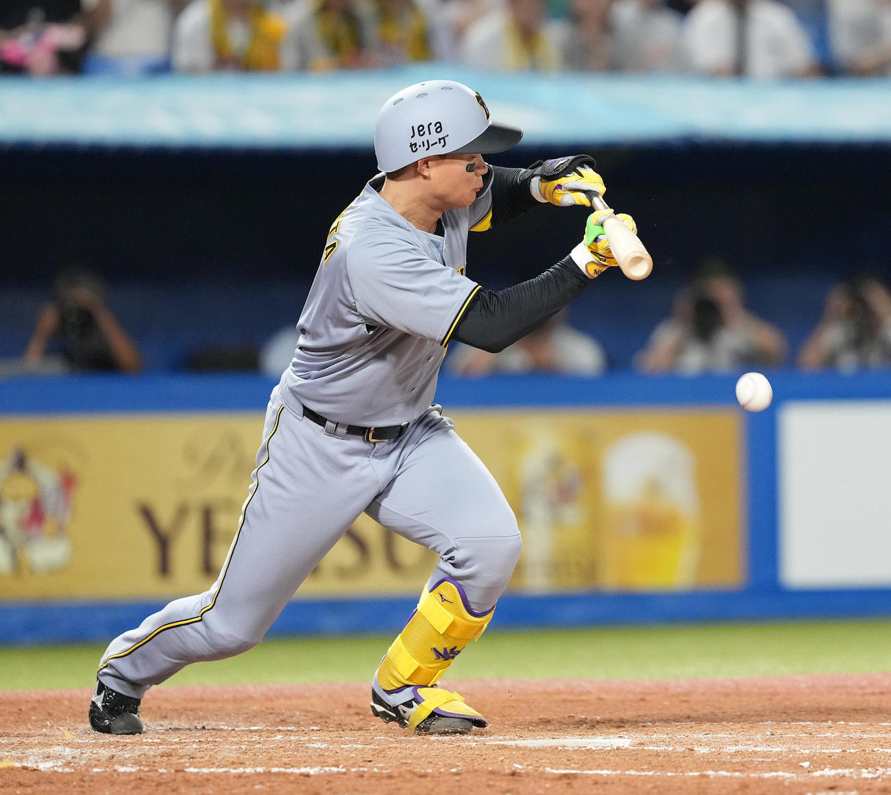ヤクルト対阪神　4回表阪神無死一塁、バントを試みる森下。結果はファウル（撮影・鈴木みどり）