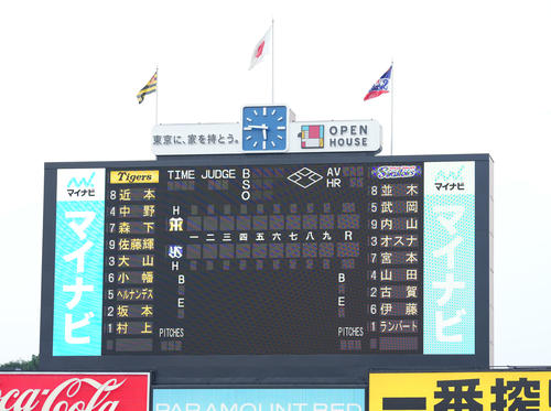 ヤクルト】阪神戦は雨天中断 阪神2点リードとなった4回表、午後7時