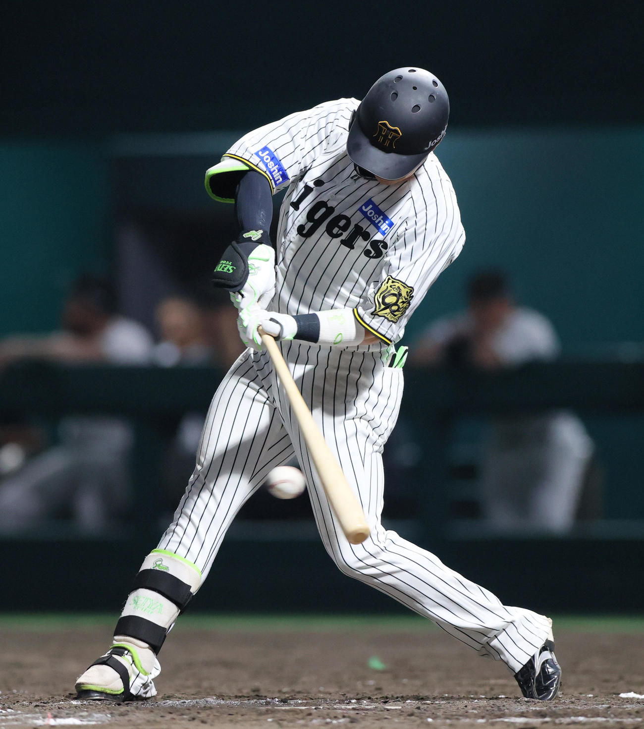 ウエスタン・リーグ阪神対中日　8回裏阪神無死、木浪は左前打を放つ（撮影・上山淳一）