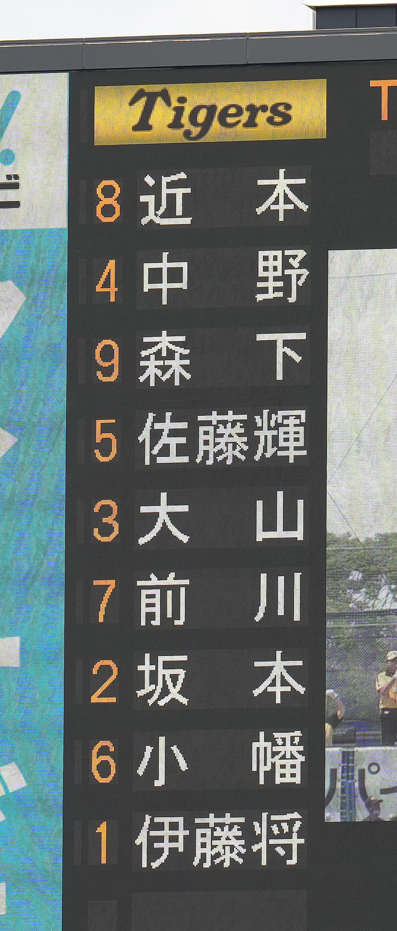 ヤクルト対阪神　阪神のスタメン（撮影・足立雅史）