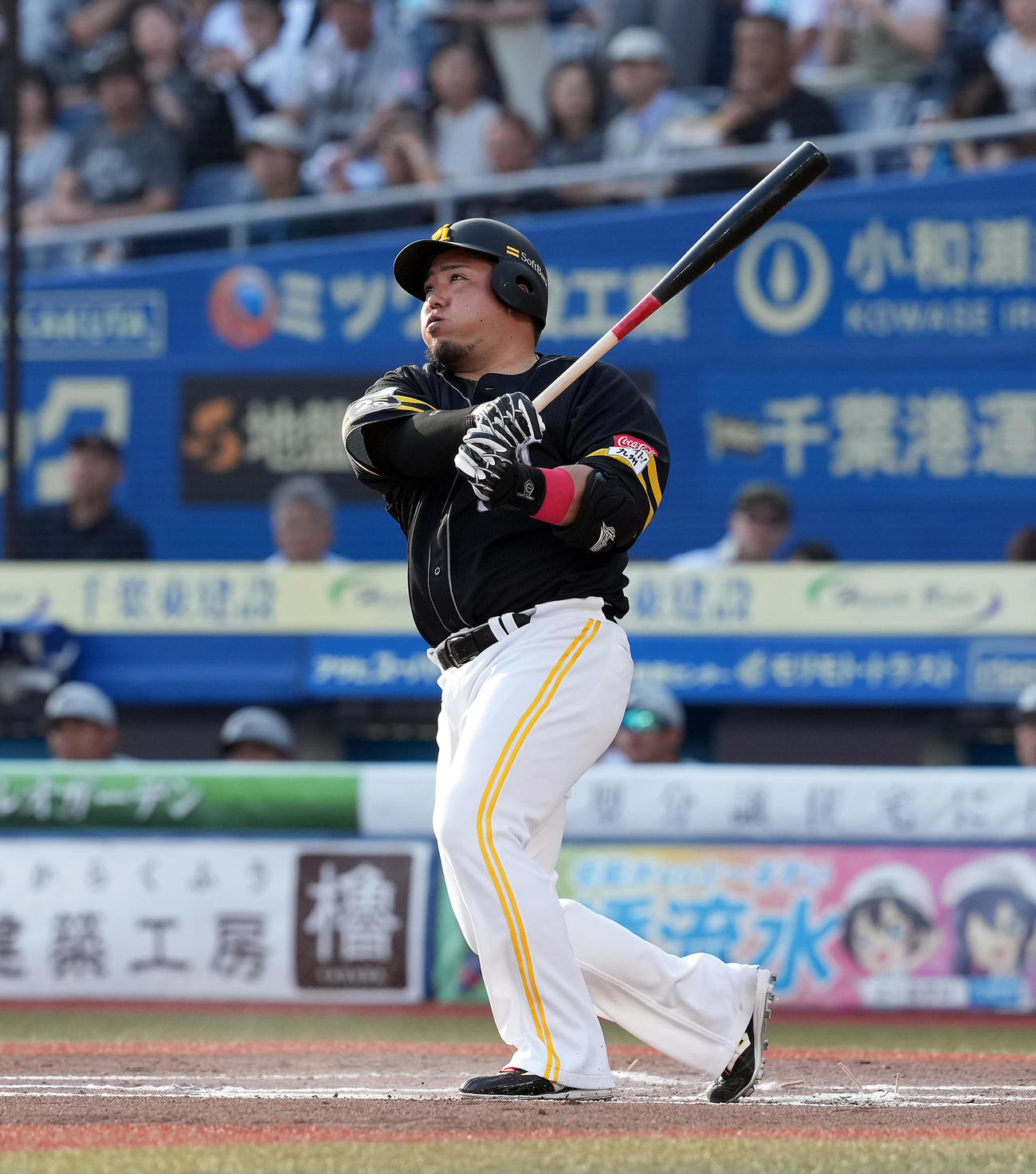ロッテ対ソフトバンク　2回表ソフトバンク1死、左越えに先制のソロ本塁打を放つ山川（撮影・たえ見朱実）