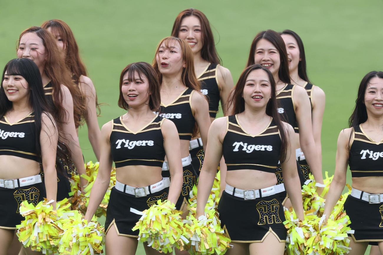 阪神対巨人　黒のコスチュームでパフォーマンスをするタイガースガールズ（撮影・上田博志）