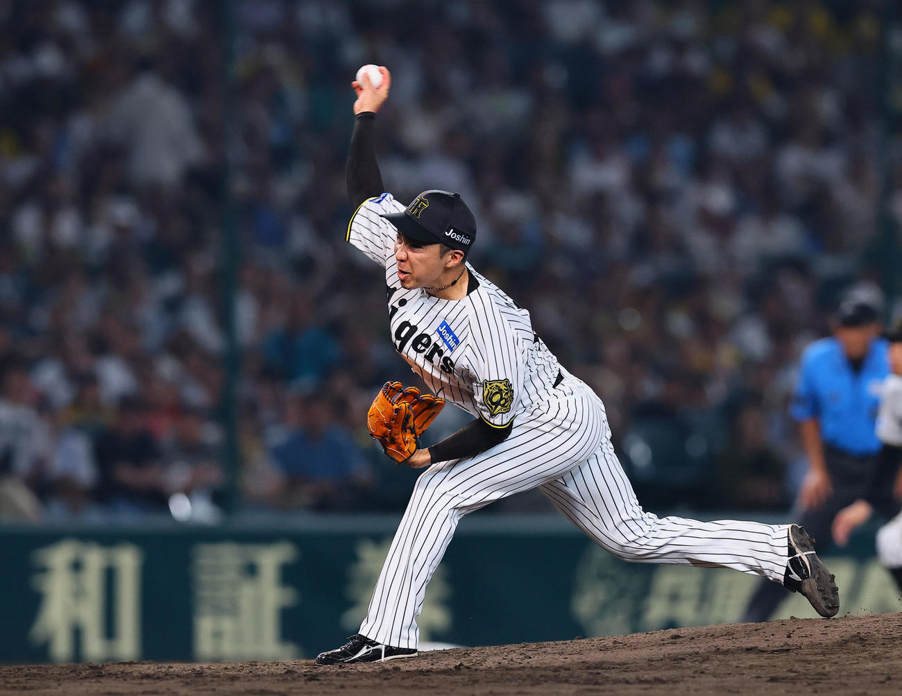 阪神対巨人　8回、4番手で登板した阪神石井（撮影・藤尾明華）