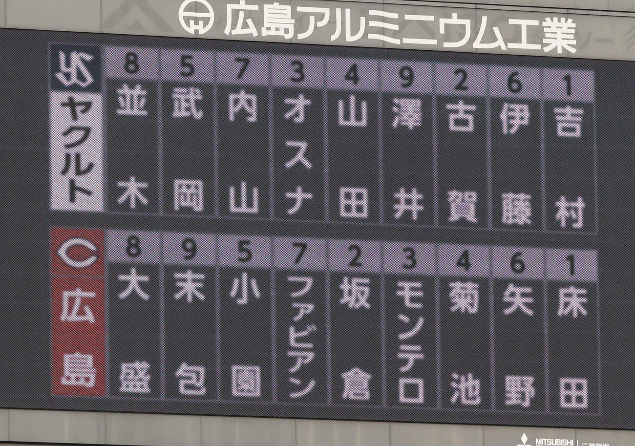 広島対ヤクルト　両軍スタメン（撮影・加藤孝規）