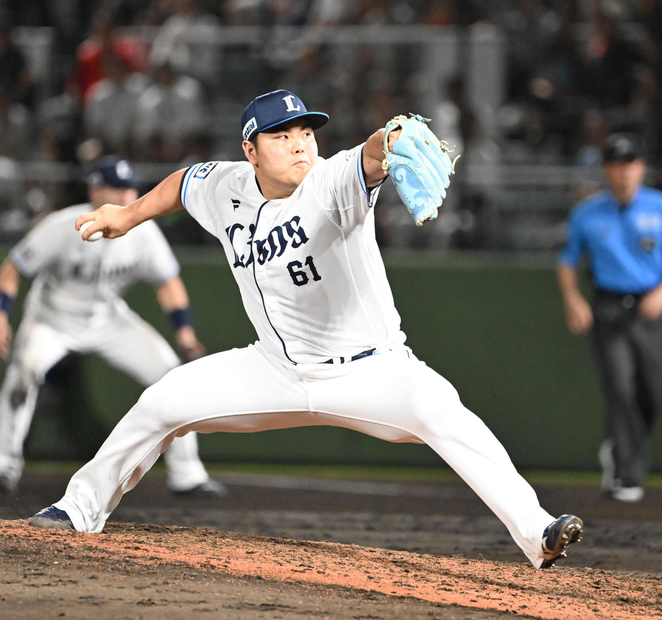 西武対オリックス　9回に登場する西武平良（撮影・和賀正仁）