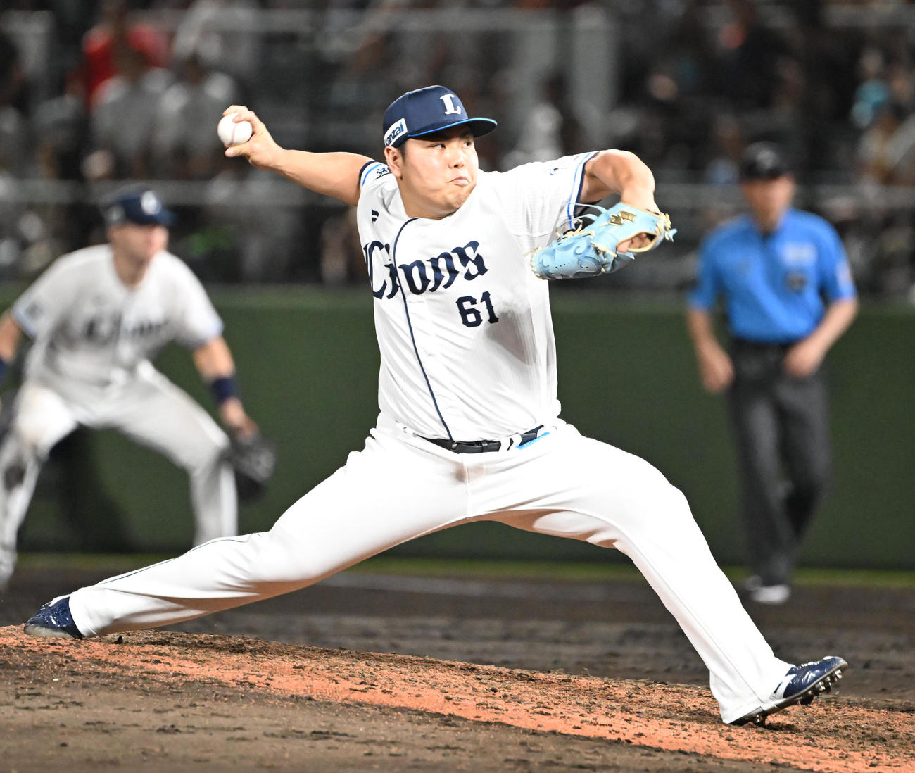 西武対オリックス　9回に登場する西武平良（撮影・和賀正仁）