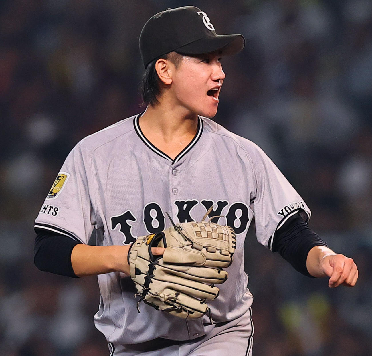 7回裏阪神1死、坂本誠志郎を三振に仕留め声を上げる井上温大（撮影・藤尾明華）