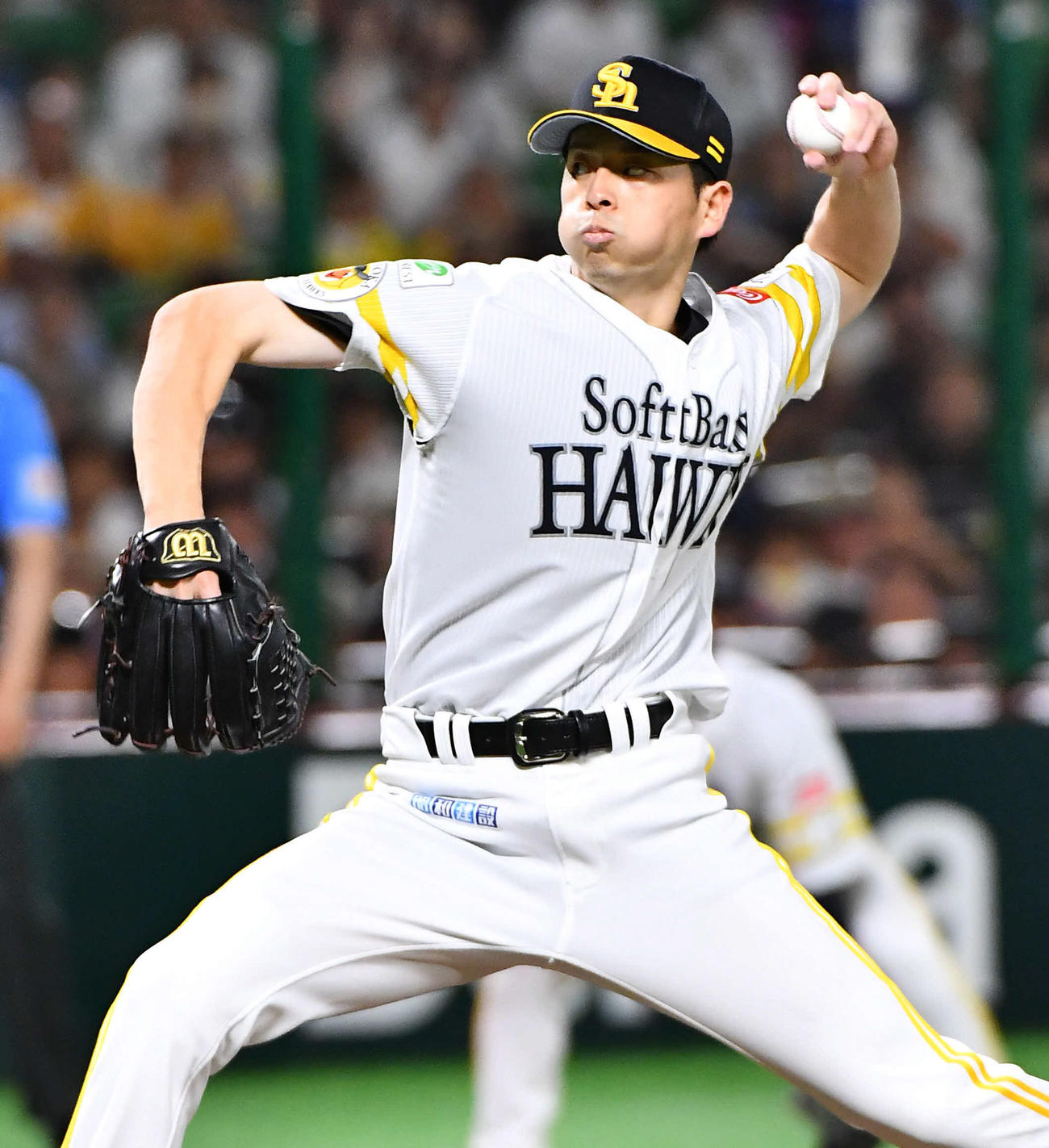 ソフトバンク対日本ハム　ソフトバンク先発の大関（撮影・岩下翔太）