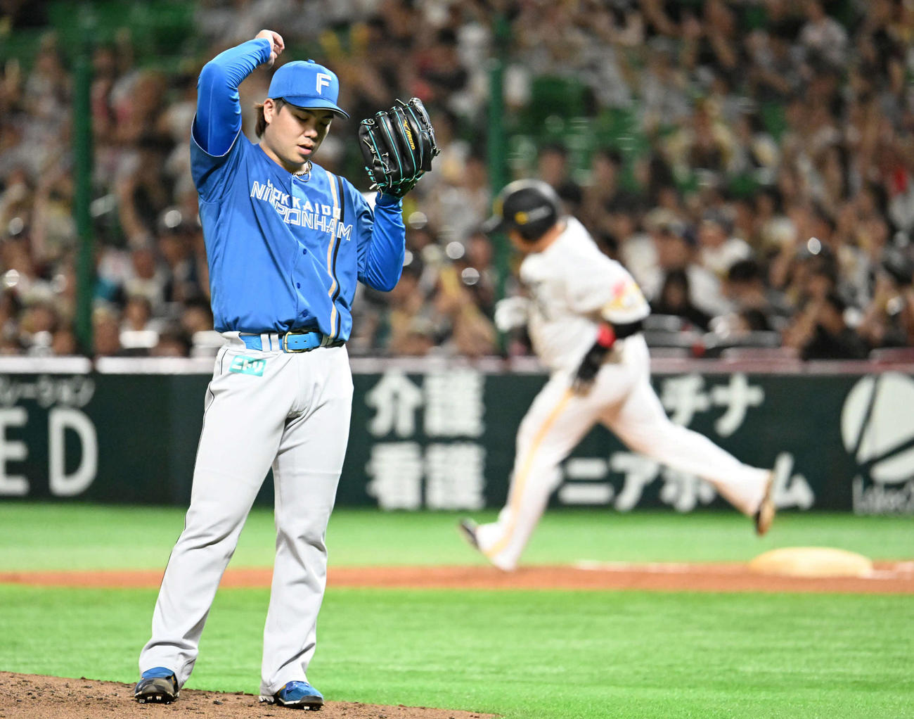 ソフトバンク対日本ハム　2回裏ソフトバンク無死、金村（左）は山川に先制本塁打を許す（撮影・林敢治）