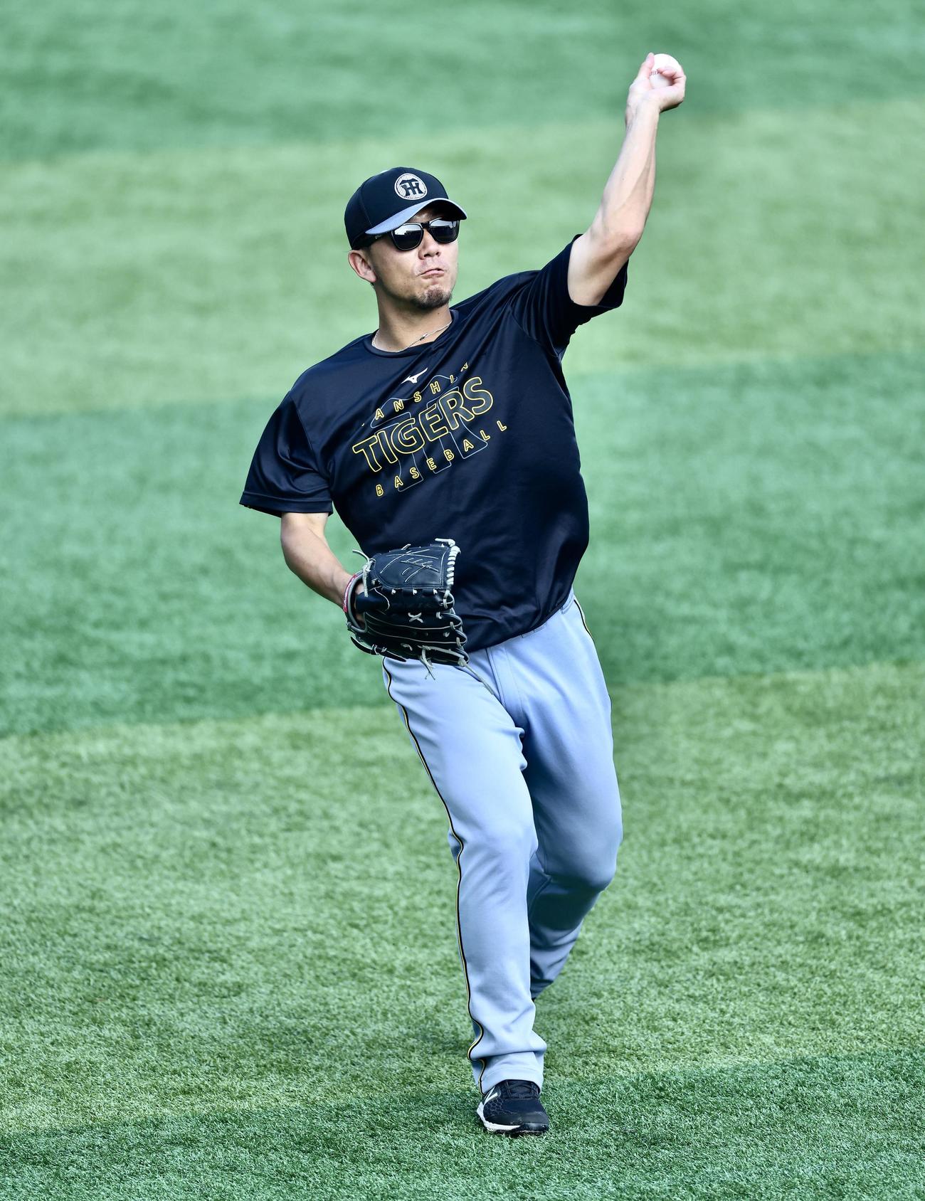 DeNA対阪神　試合前、キャッチボールする阪神伊藤（撮影・河田真司）