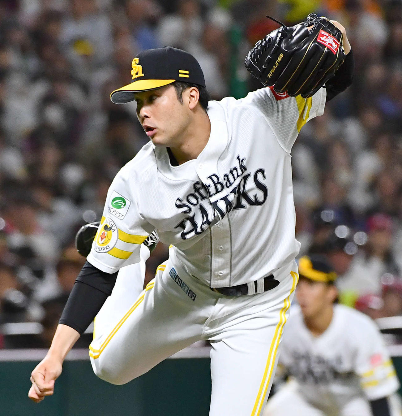 ソフトバンク対西武　8回表から登板した、ソフトバンク2番手の藤井（撮影・岩下翔太）