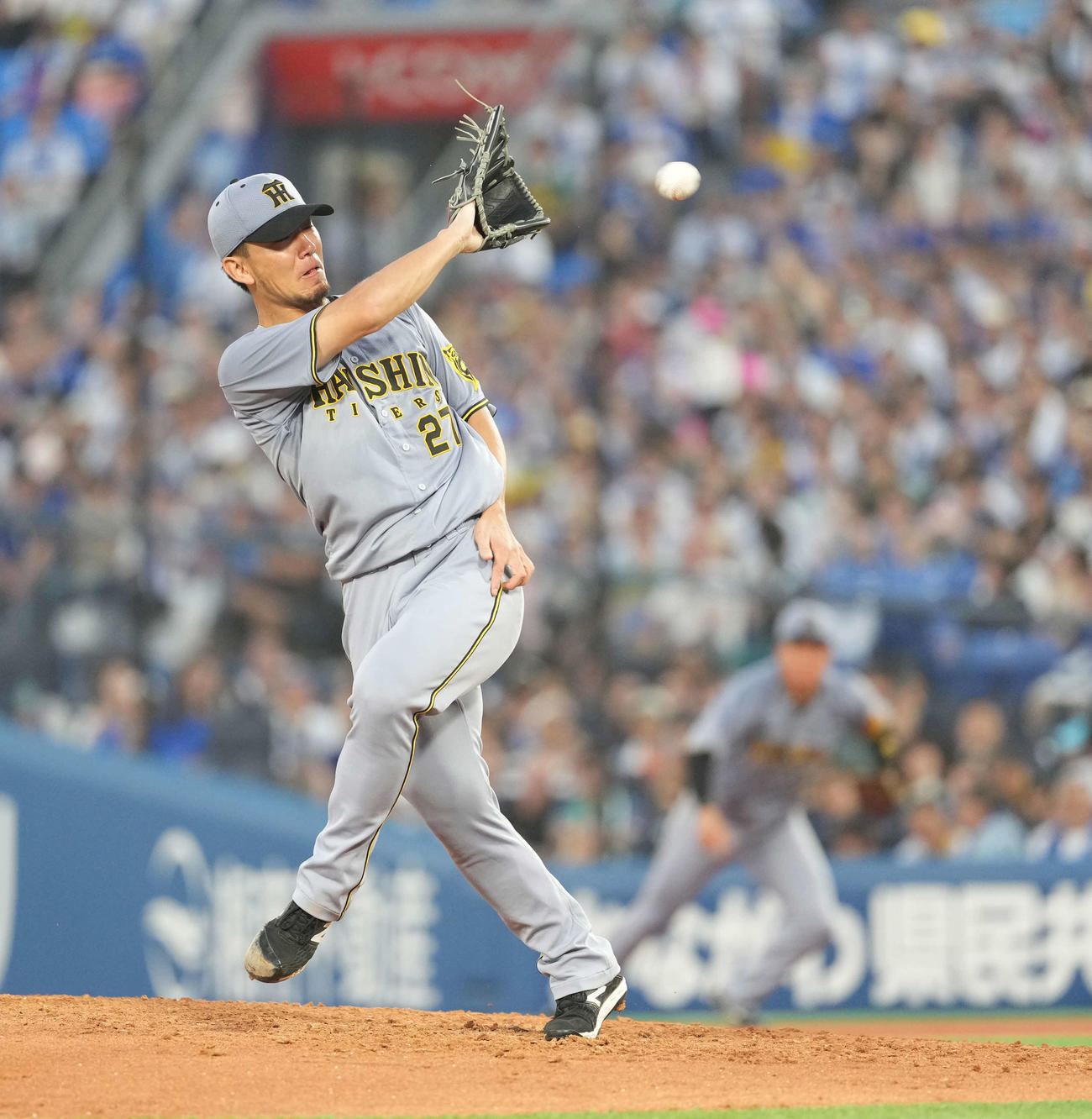 DeNA対阪神　3回裏DeNA無死、石上泰輝の打球を捕球する伊藤将（撮影・井上学）