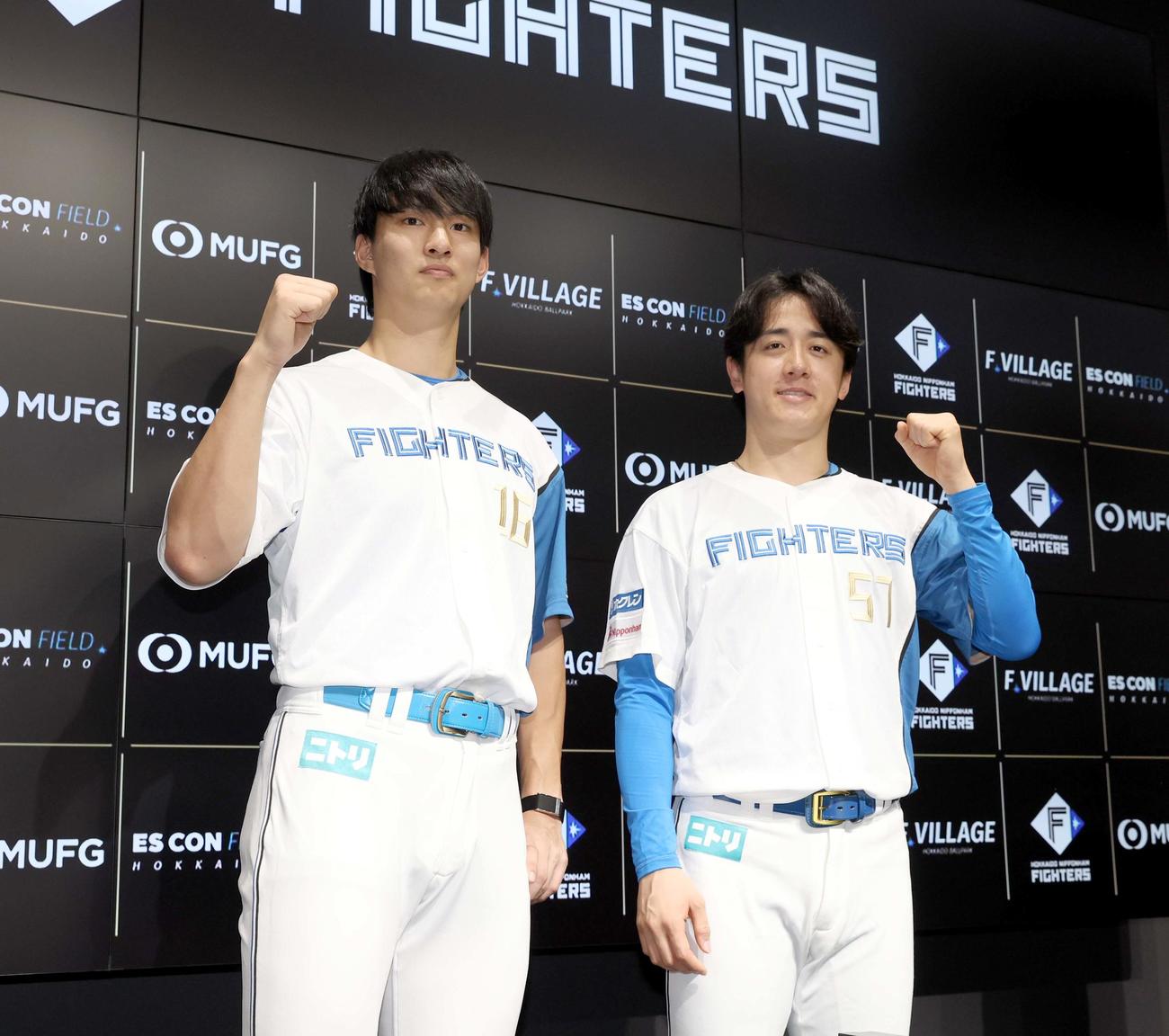 マイナビオールスターゲーム2025の監督選抜で選出された意気込む日本ハム達（左）と北山（撮影・黒川智章）