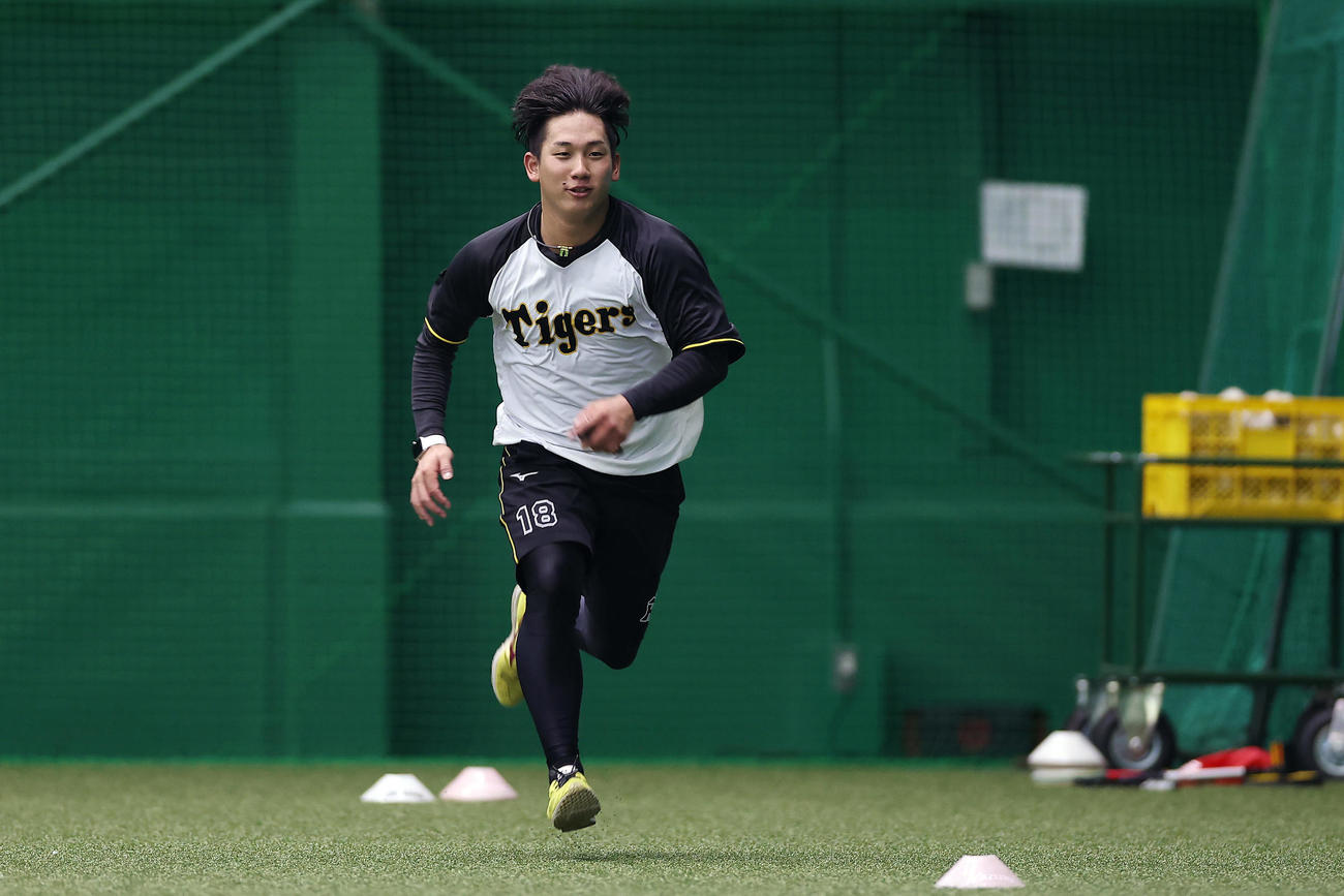 ダッシュで調整する阪神伊原（撮影・前田充）