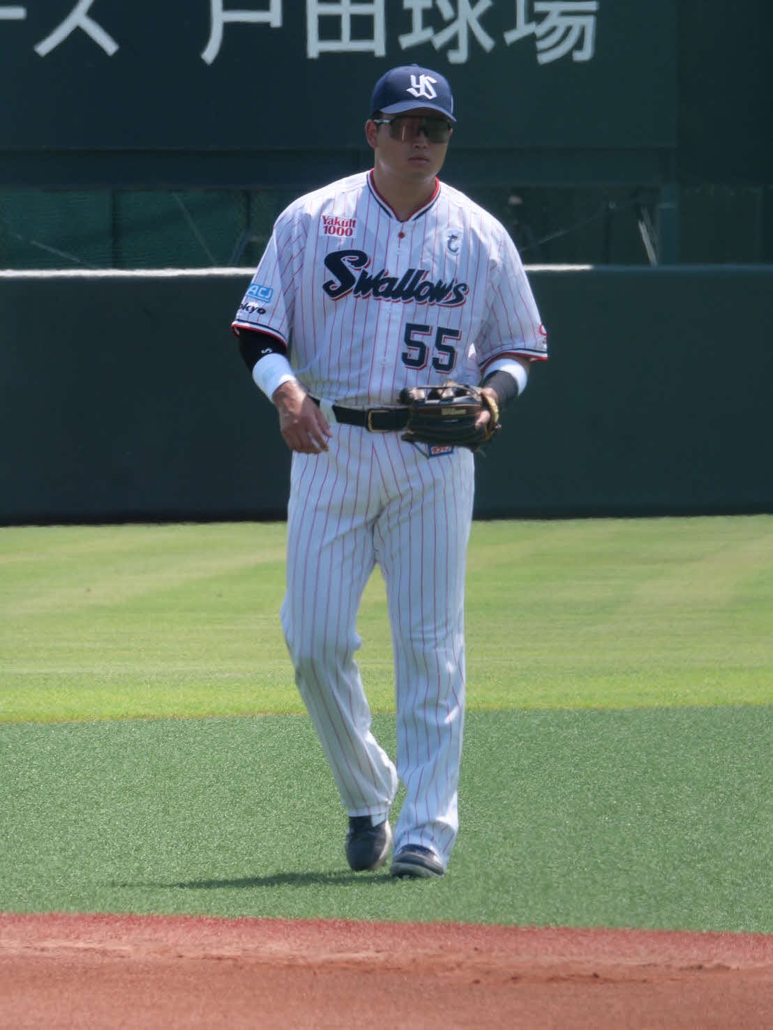 実戦復帰のイースタン・リーグ楽天戦で三塁守備に就くヤクルト村上（撮影・上田悠太）