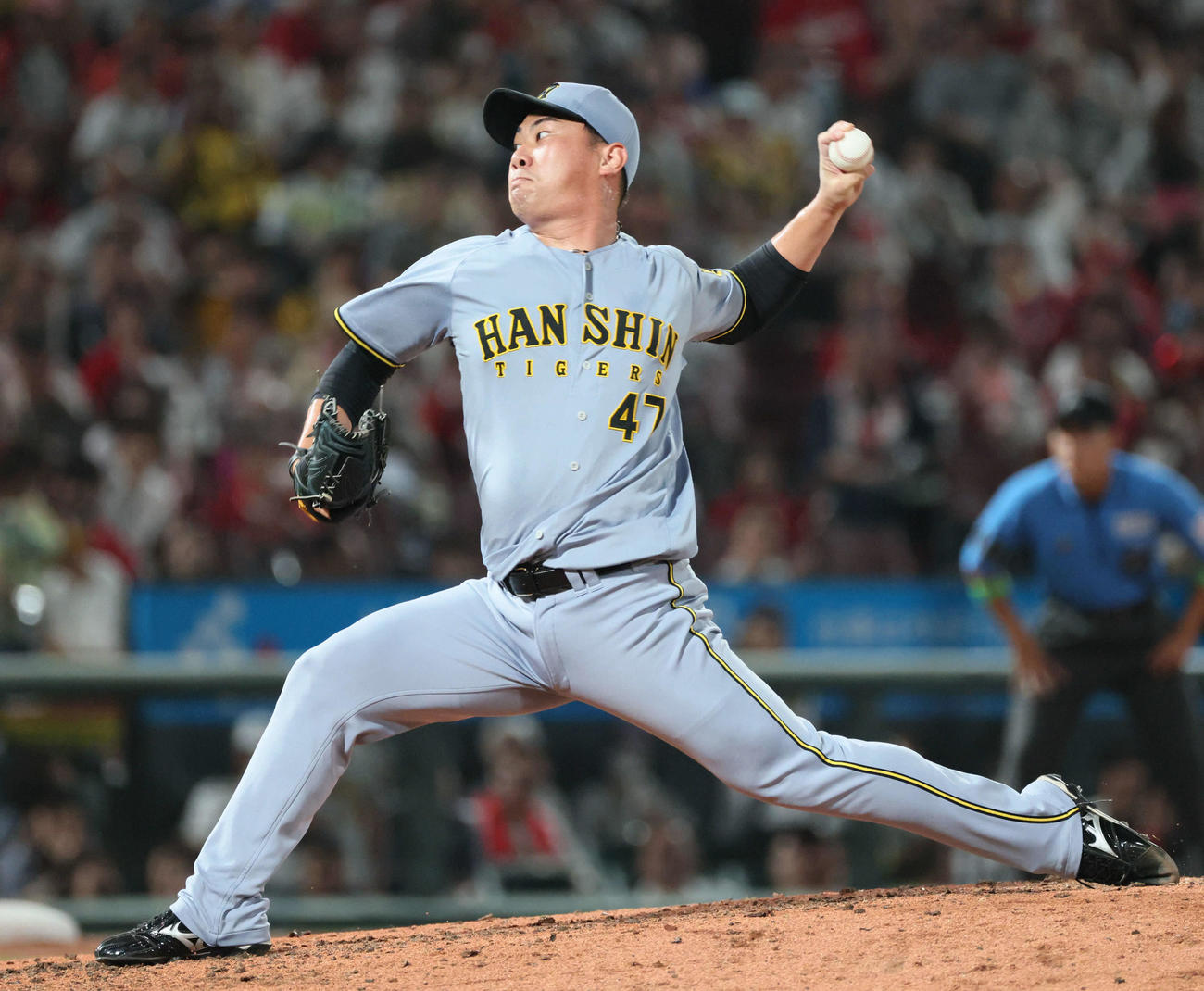 広島対阪神　7回裏広島、阪神3番手の桐敷（撮影・加藤孝規）