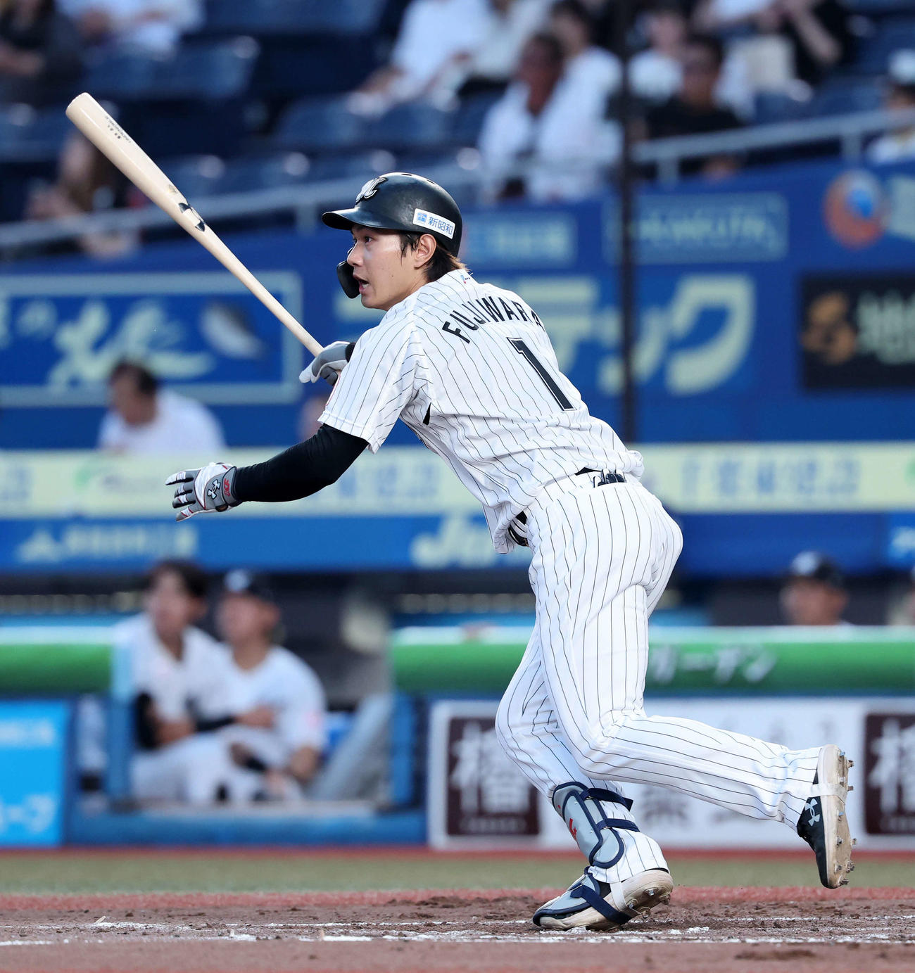 ロッテ対日本ハム　3回裏ロッテ2死一塁、藤原は左前打を放つ（撮影・鈴木正人）