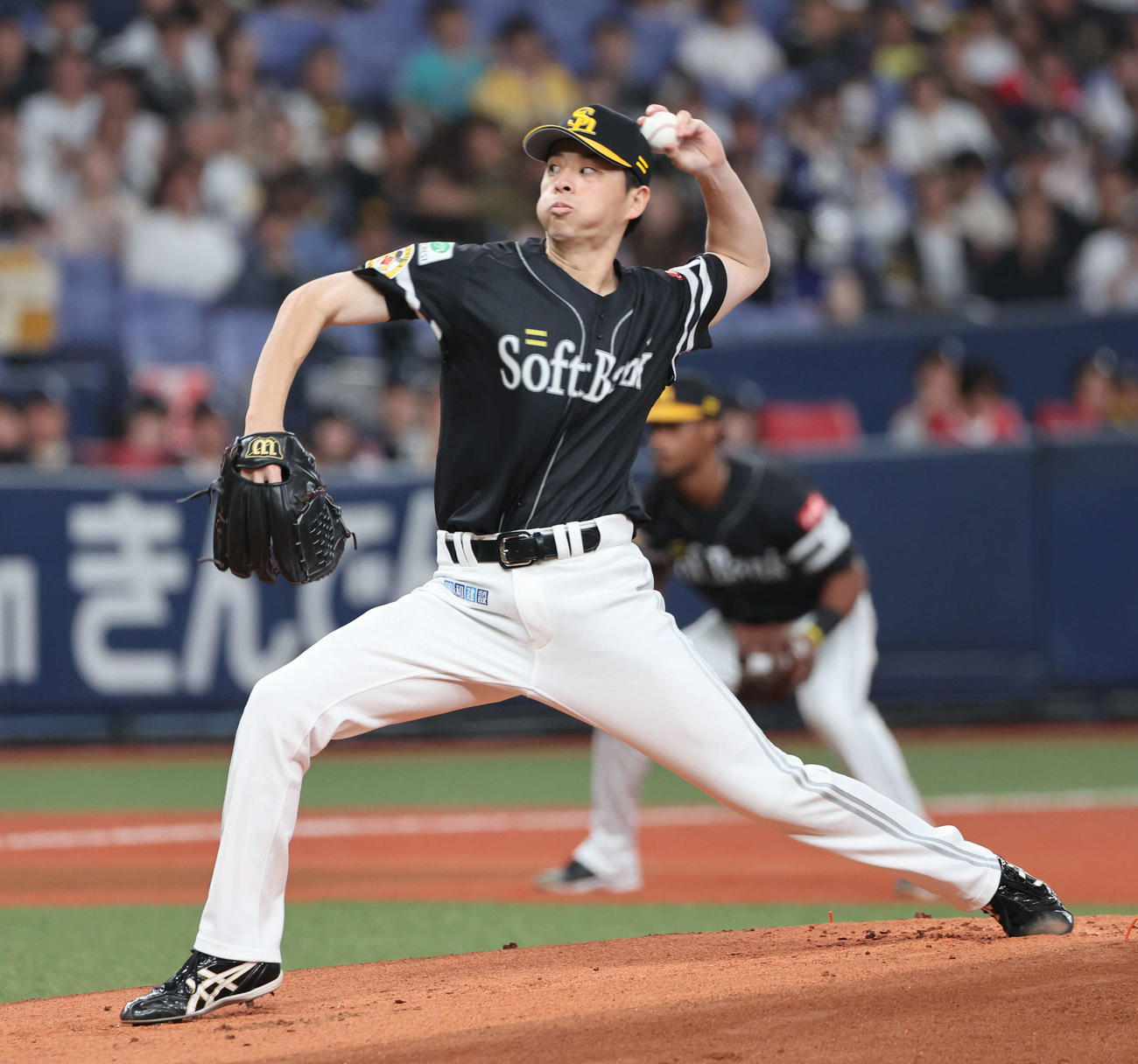 オリックス対ソフトバンク　ソフトバンク先発の大関（撮影・西尾就之）