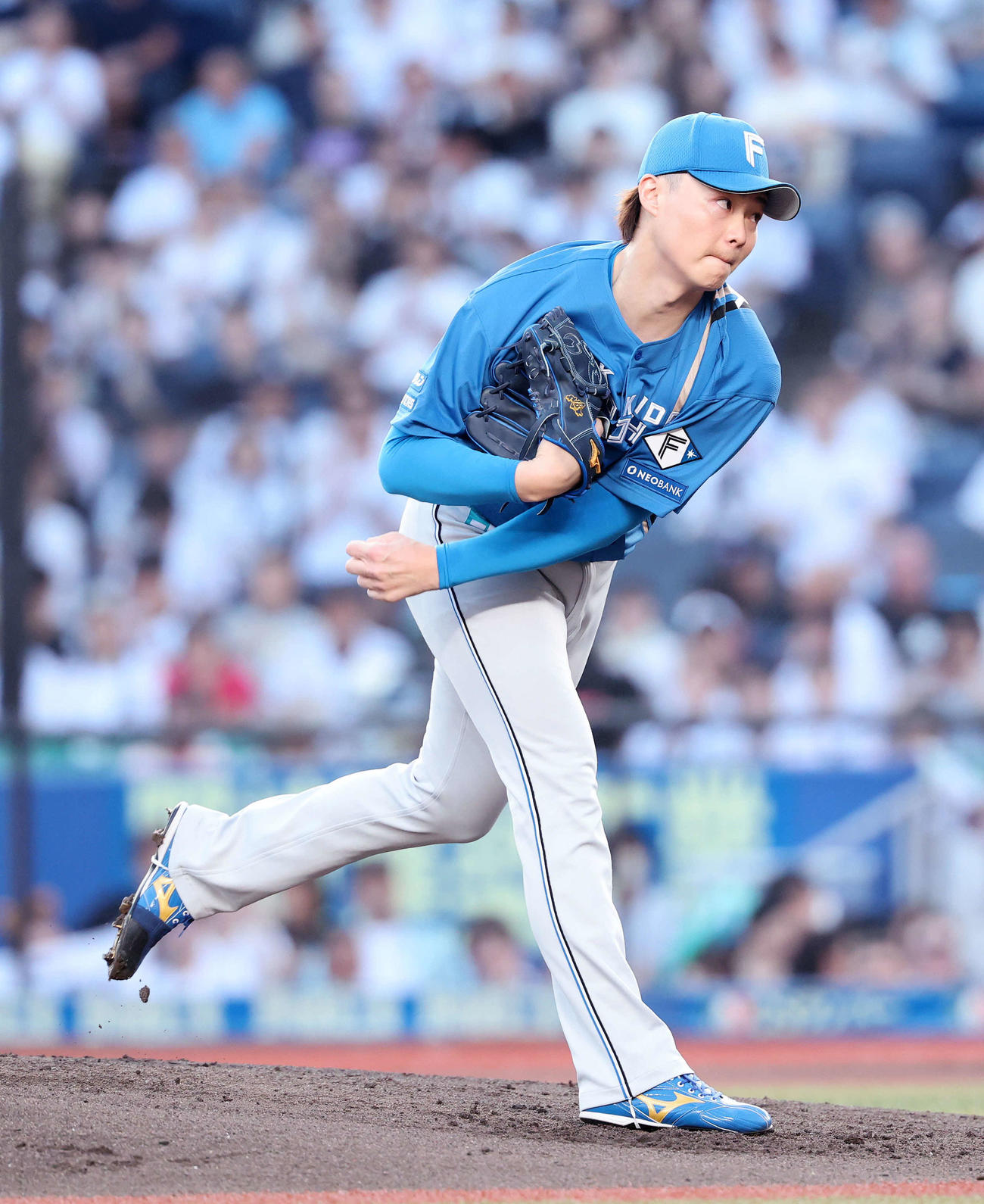 ロッテ対日本ハム　力投する日本ハム先発の山崎（撮影・鈴木正人）
