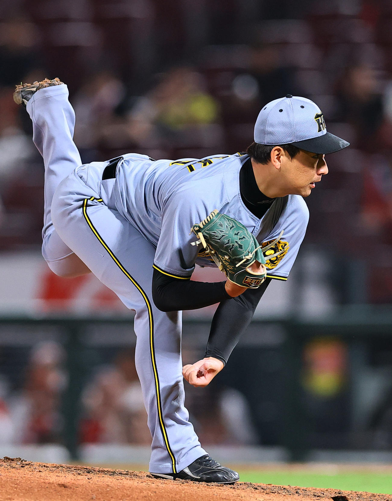 広島対阪神　9回に登板した阪神岩崎（撮影・藤尾明華）