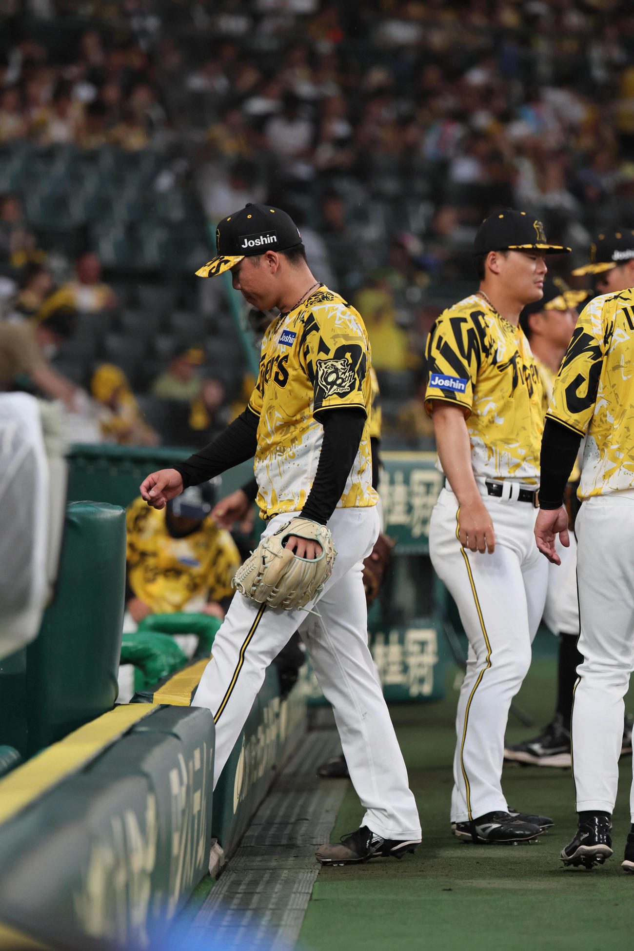 阪神対ヤクルト　2回表ヤクルト攻撃終了、村上は6点を失いベンチに戻る（撮影・宮崎幸一)