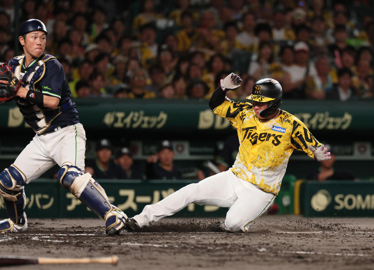 阪神対ヤクルト　4回裏阪神無死満塁、大山は坂本の三ゴロで本塁封殺となる（撮影・宮崎幸一)