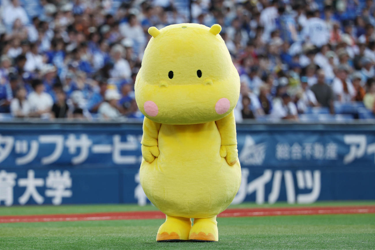 DeNA対巨人　始球式を務めるヒッポちゃん（撮影・宮地輝）