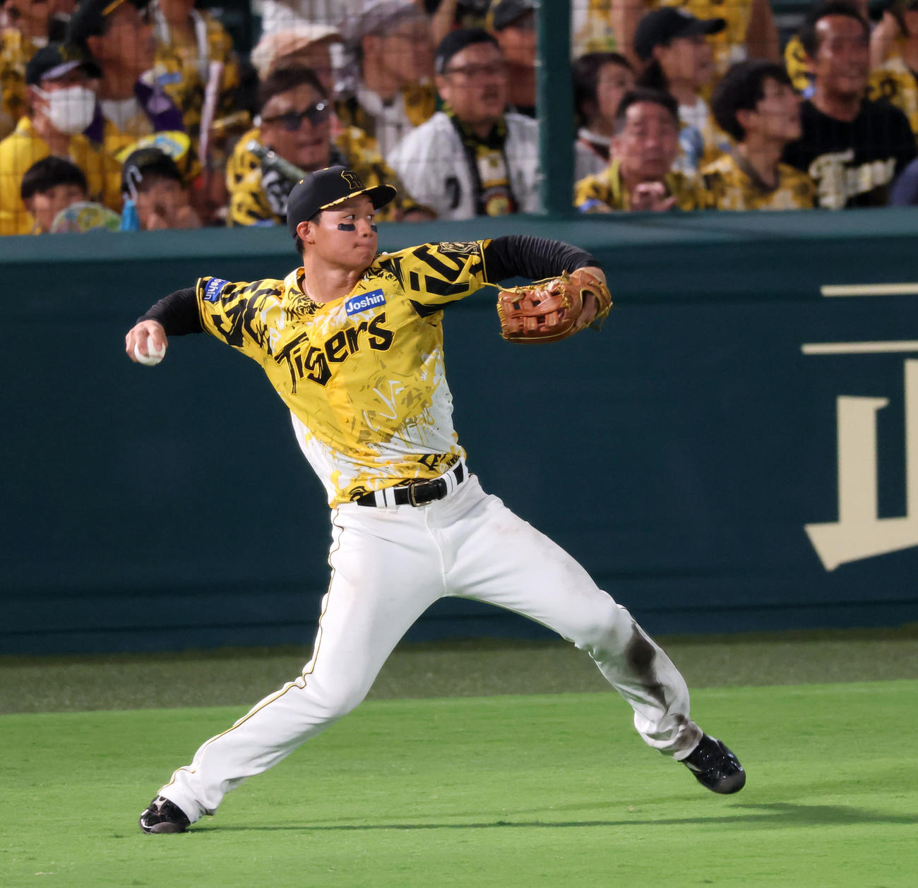 阪神対ヤクルト　9回表ヤクルト1死二、三塁、森下は増田の右飛を本塁で補殺し試合終了となる（撮影・加藤哉）