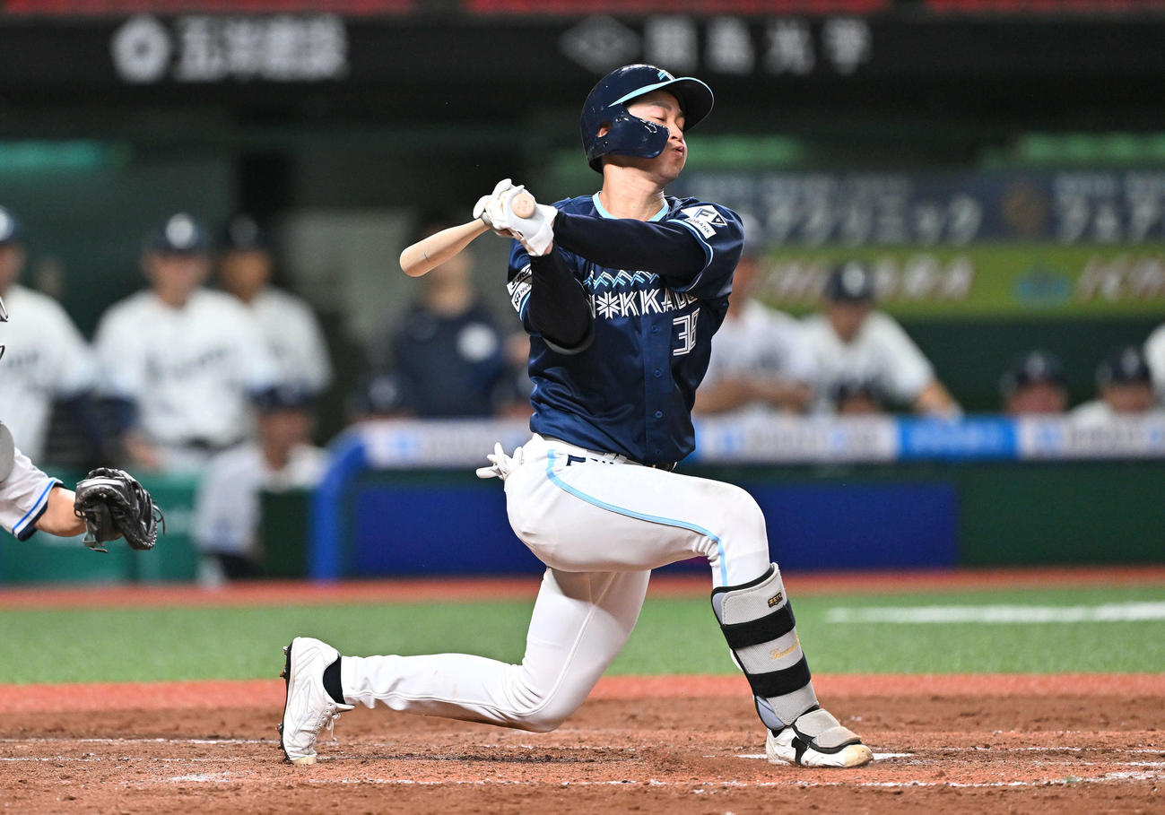 西武対日本ハム　8回表日本ハム無死、石井は空振り三振に倒れる（撮影・滝沢徹郎）
