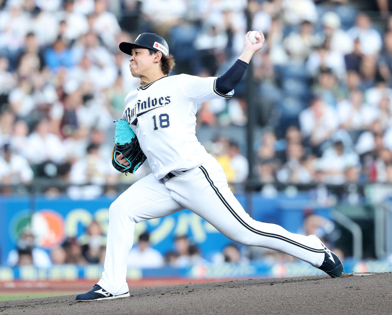 ロッテ対オリックス　力投するオリックス先発の宮城（撮影・鈴木正人）