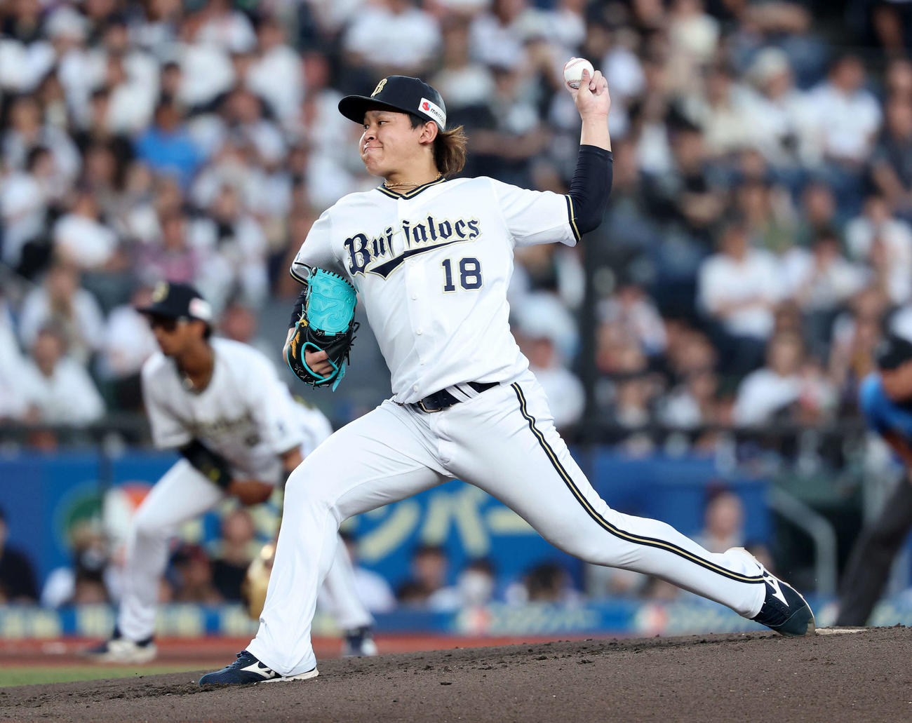 ロッテ対オリックス　力投するオリックス先発の宮城（撮影・鈴木正人）