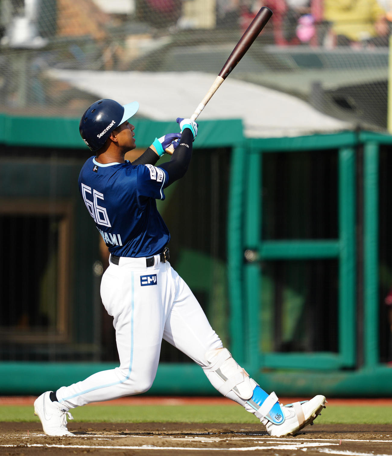 楽天対日本ハム　6回表日本ハム1死、左越えソロ本塁打を放つ万波（撮影・鈴木みどり）