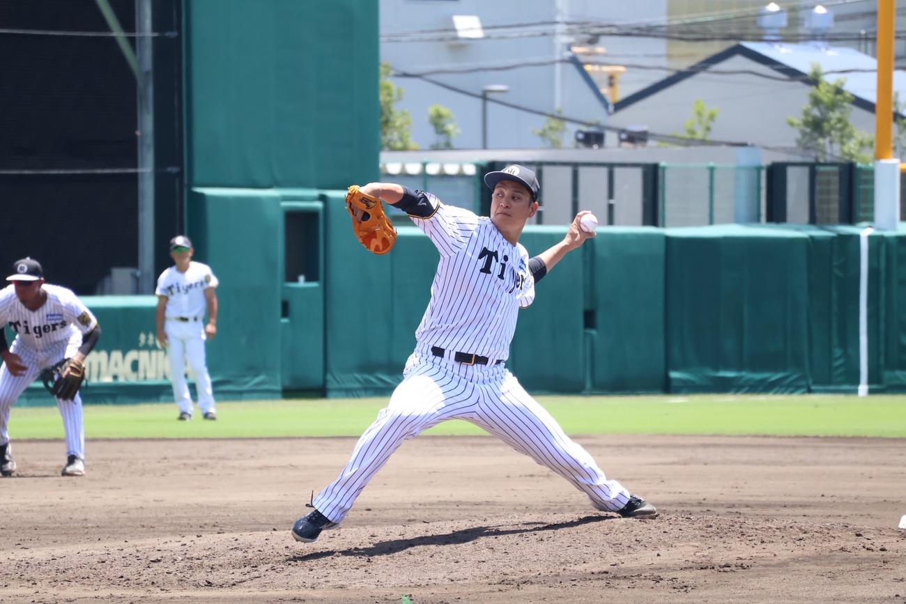 2軍練習でのシート打撃で登板する阪神大竹