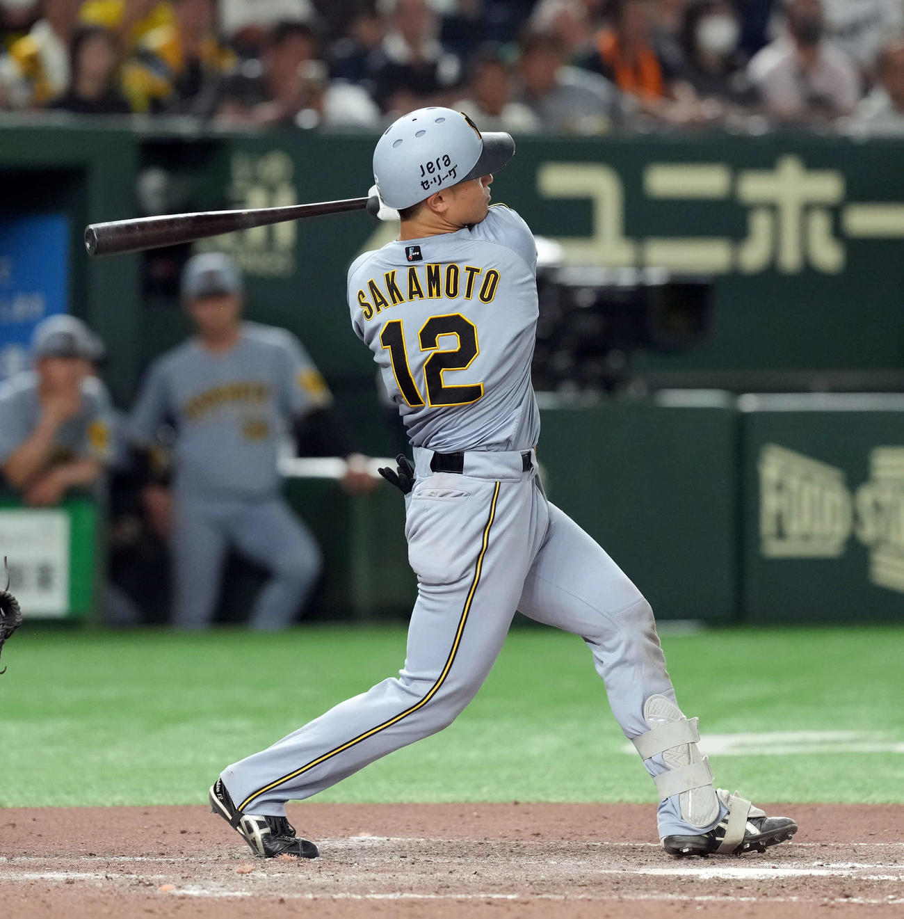 巨人対阪神　11回表阪神2死一塁、2点本塁打を放つ坂本（撮影・たえ見朱実）
