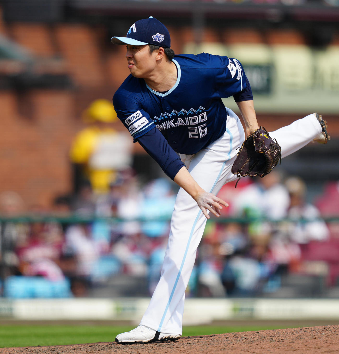 楽天対日本ハム　8回裏から2番手で登板した日本ハム田中（撮影・鈴木みどり）