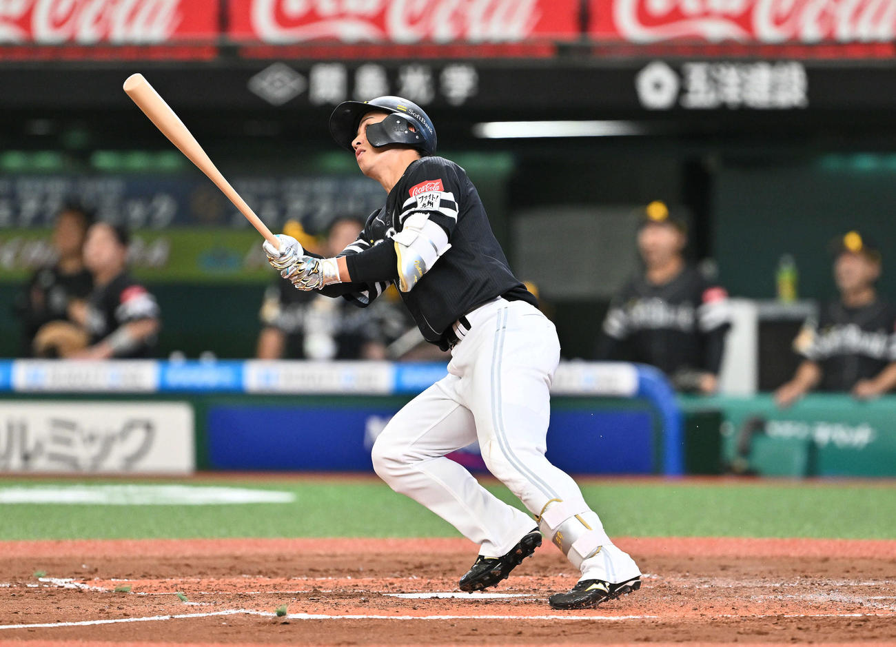 西武対ソフトバンク　3回表ソフトバンク無死、野村は左中間へ先制ソロ本塁打を放つ（撮影・滝沢徹郎）