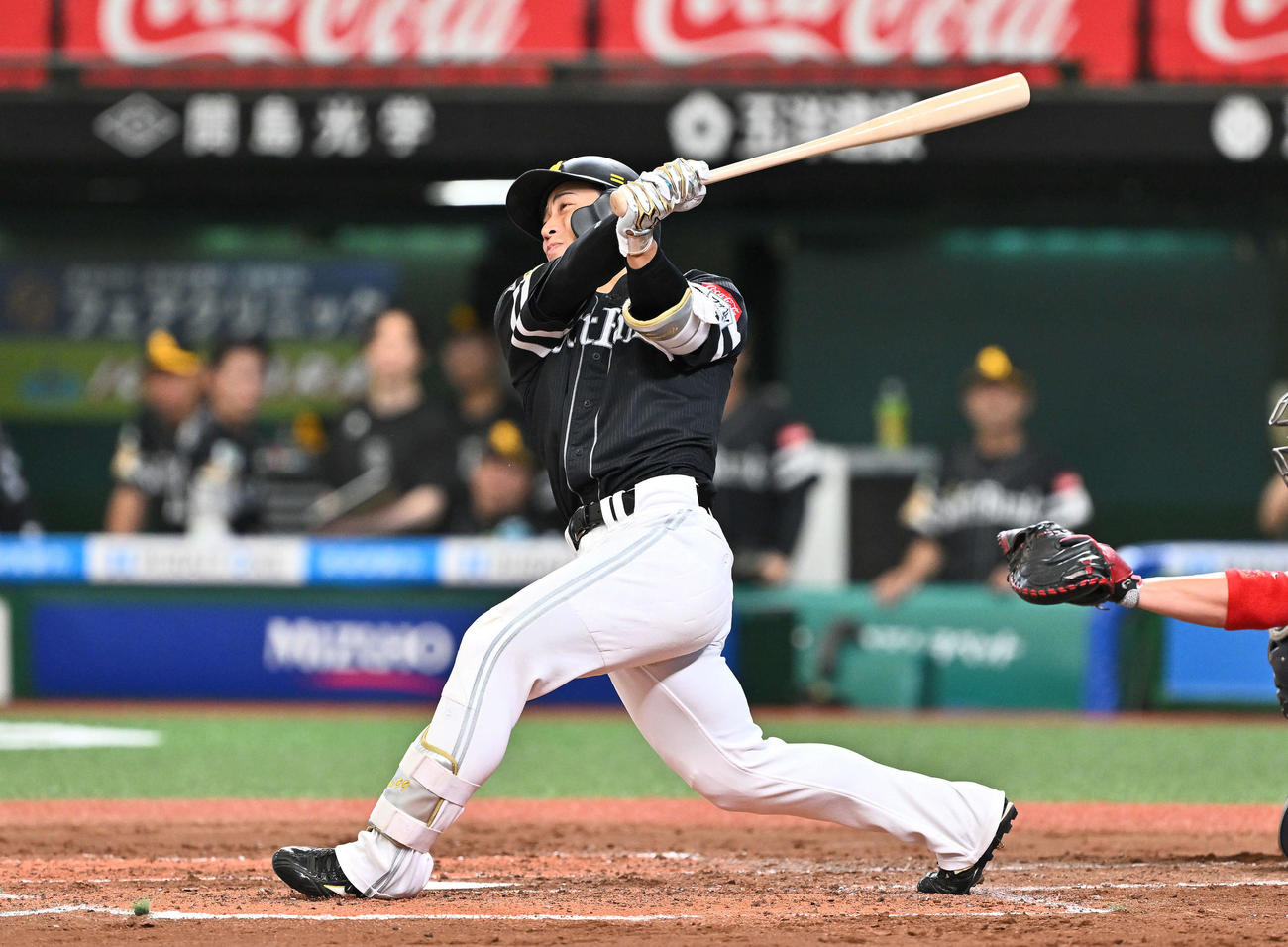 西武対ソフトバンク　3回表ソフトバンク無死、野村は左中間へ先制ソロ本塁打を放つ（撮影・滝沢徹郎）