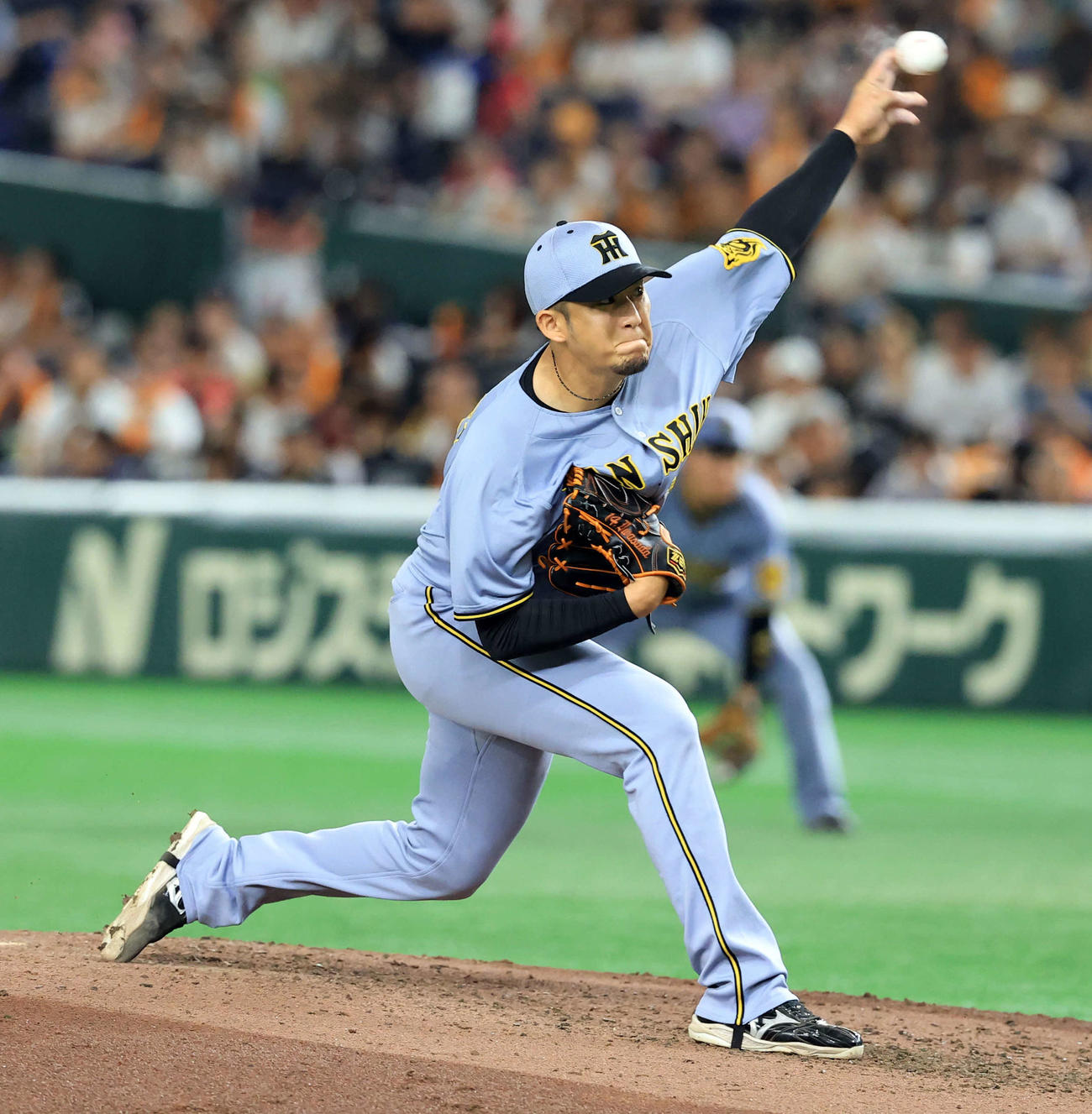 巨人対阪神　4回裏巨人の攻撃で登板した岩貞（撮影・浅見桂子）