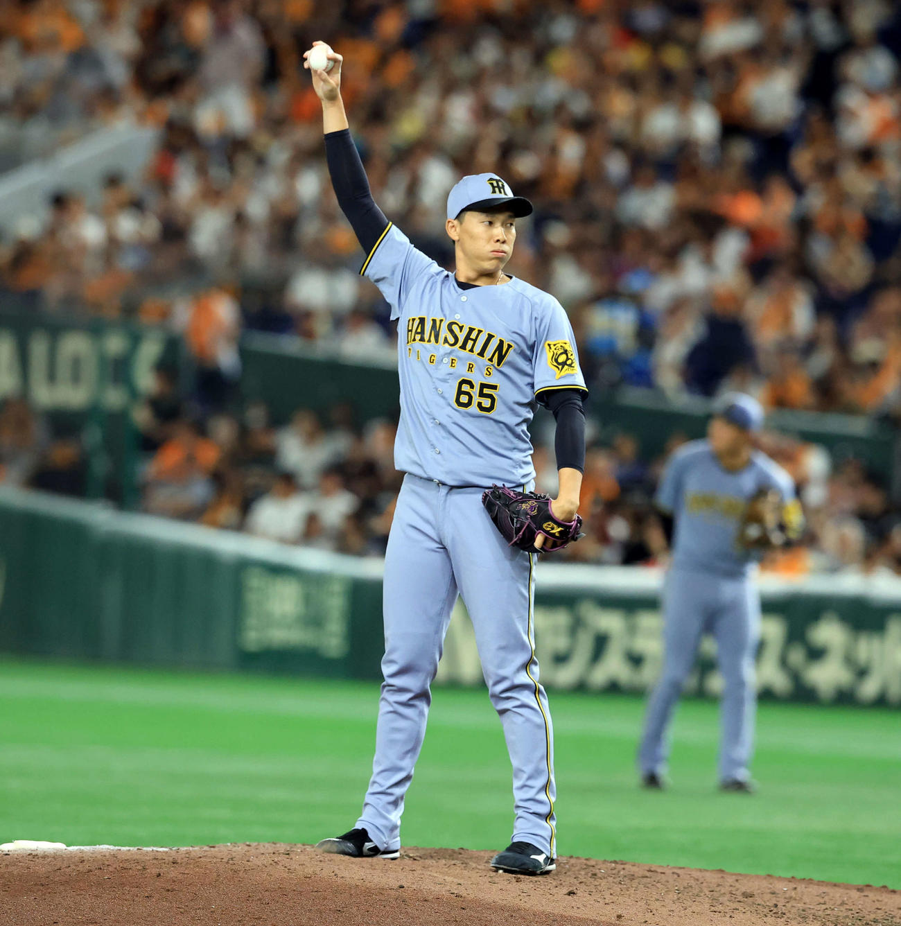 巨人対阪神　5回裏巨人の攻撃でマウンドに上がった湯浅は気合を入れる（撮影・浅見桂子）
