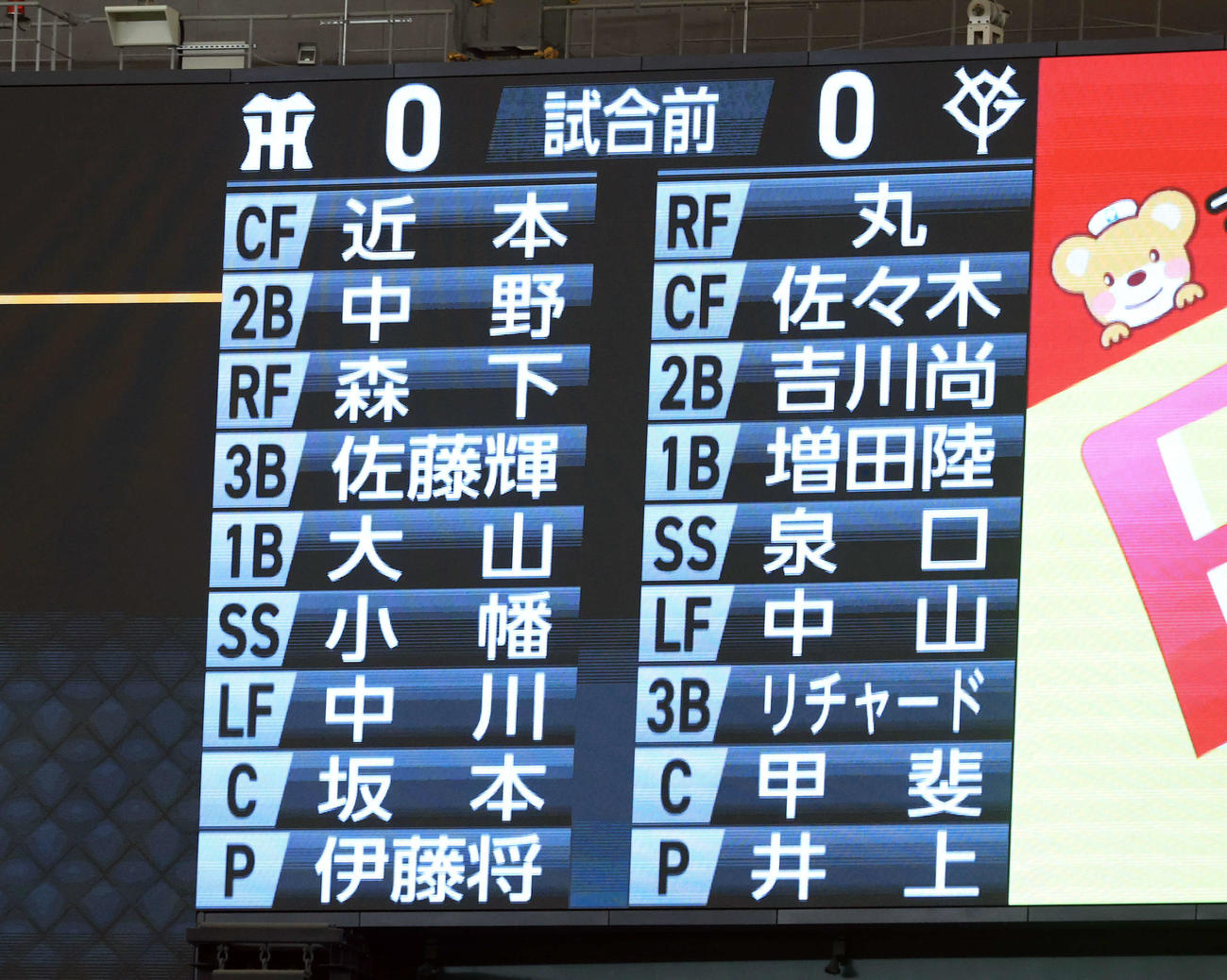 巨人対阪神　先発メンバー（撮影・浅見桂子）